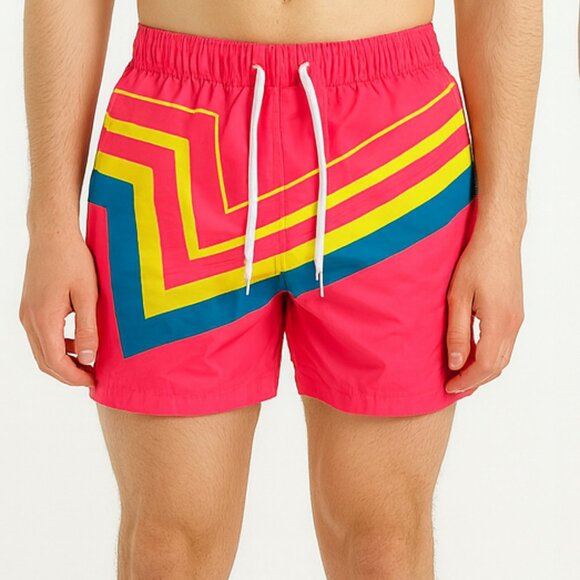 🌴 Maamgic Men’s Retro Swim Trunks – Size M – Neon Pink with Stripes - Picture 1 of 8